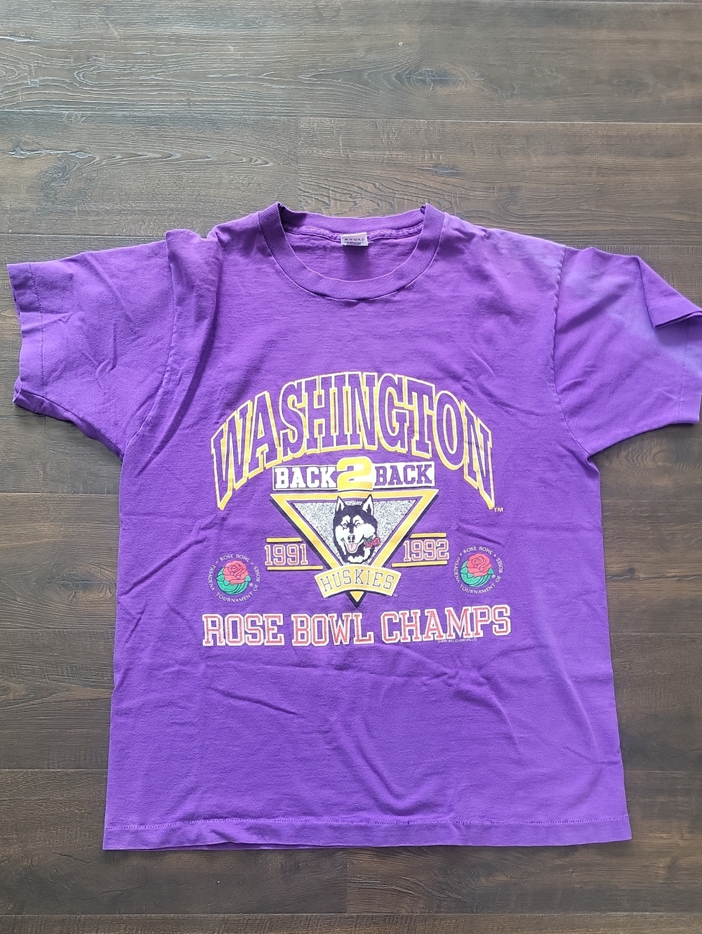 Vintage Washington Huskies Purple Rose Bowl Champs Tee 1992